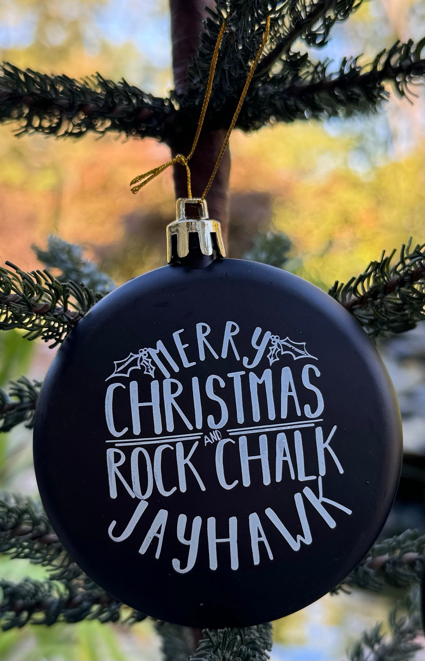 Merry Christmas & Rock Chalk Jayhawk Chalkboard Ornament