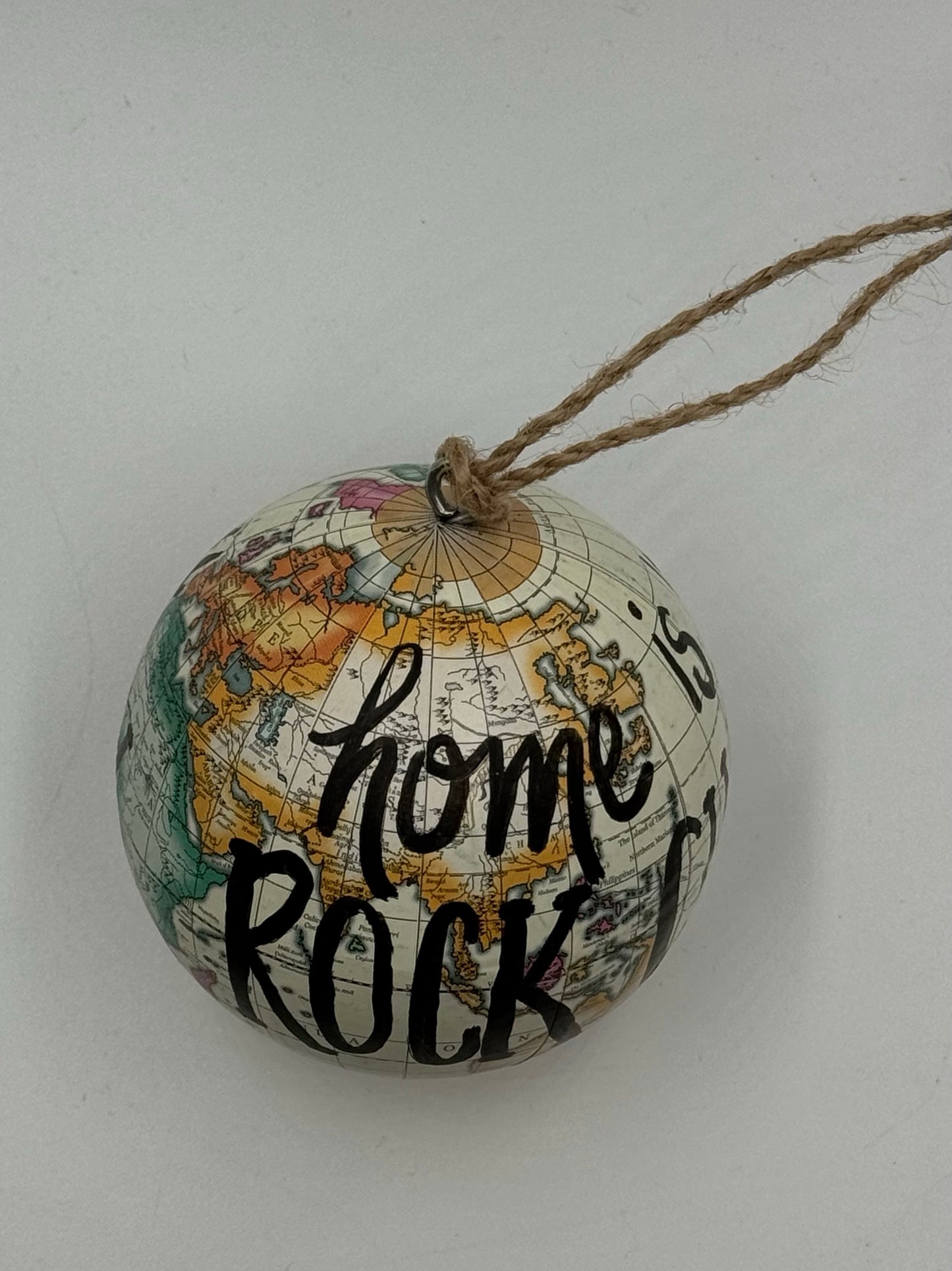 “Home is where you Rock Chalk Jayhawk” Map Globe Ornament