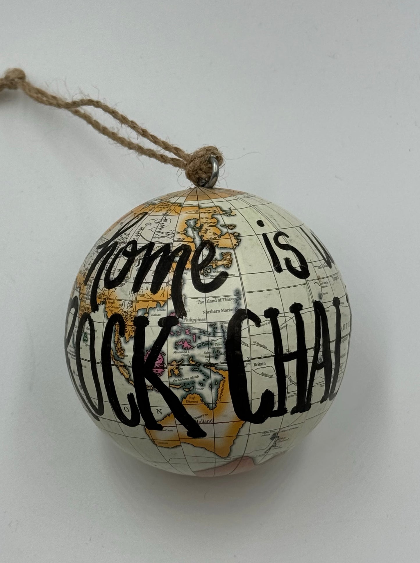 “Home is where you Rock Chalk Jayhawk” Map Globe Ornament