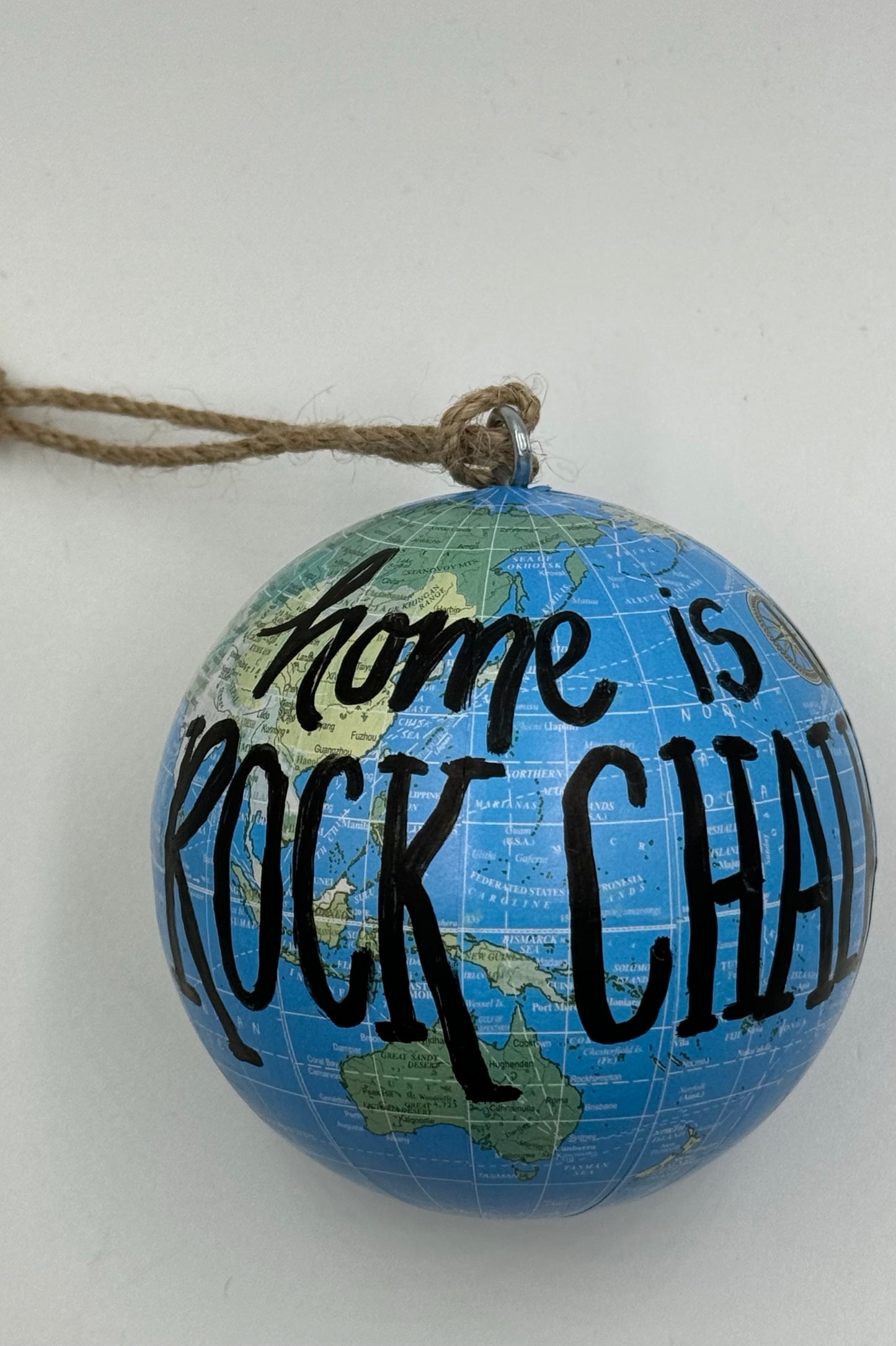 “Home is where you Rock Chalk Jayhawk” Map Globe Ornament