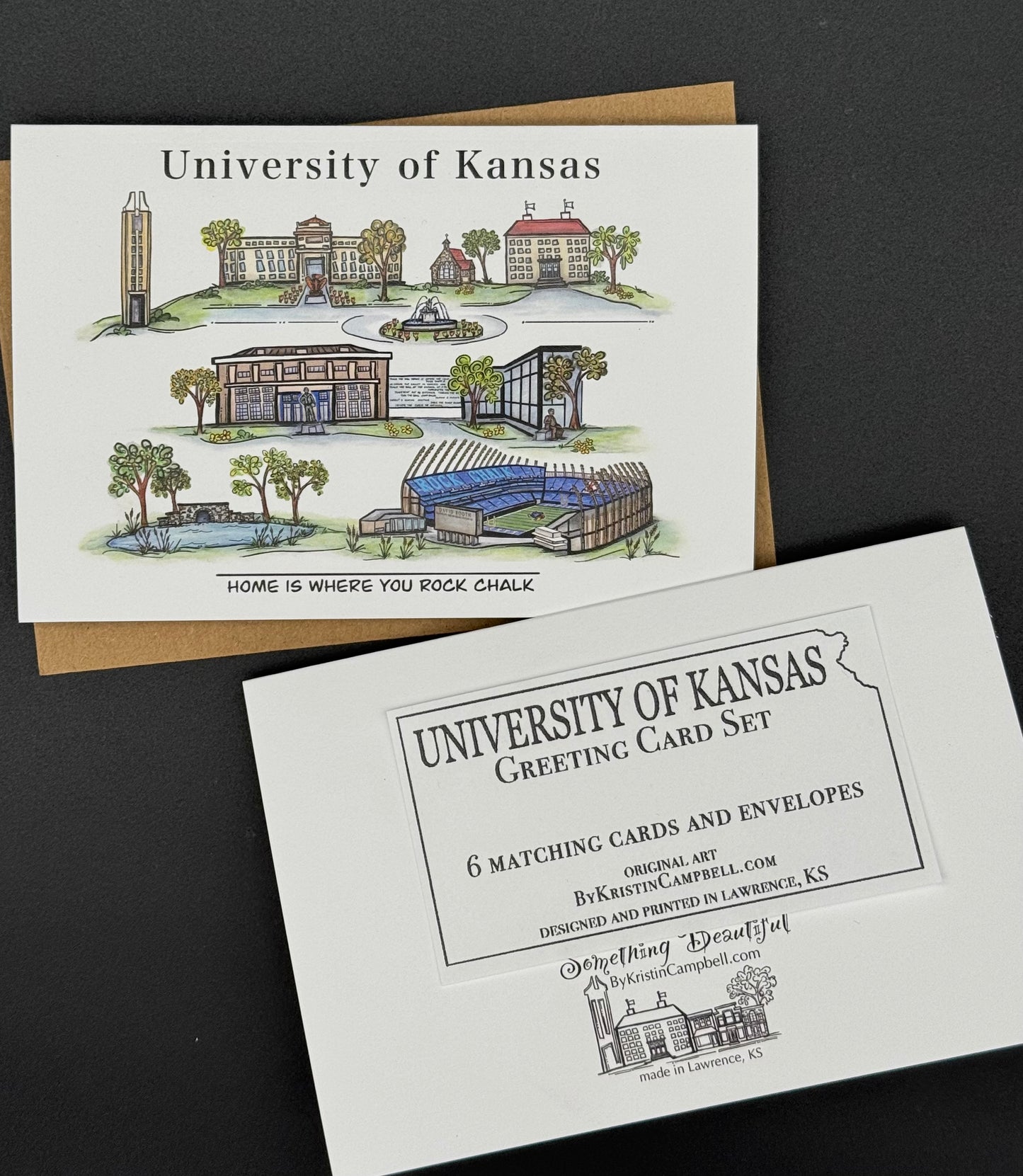 Sights of The University of Kansas watercolor greeting card set