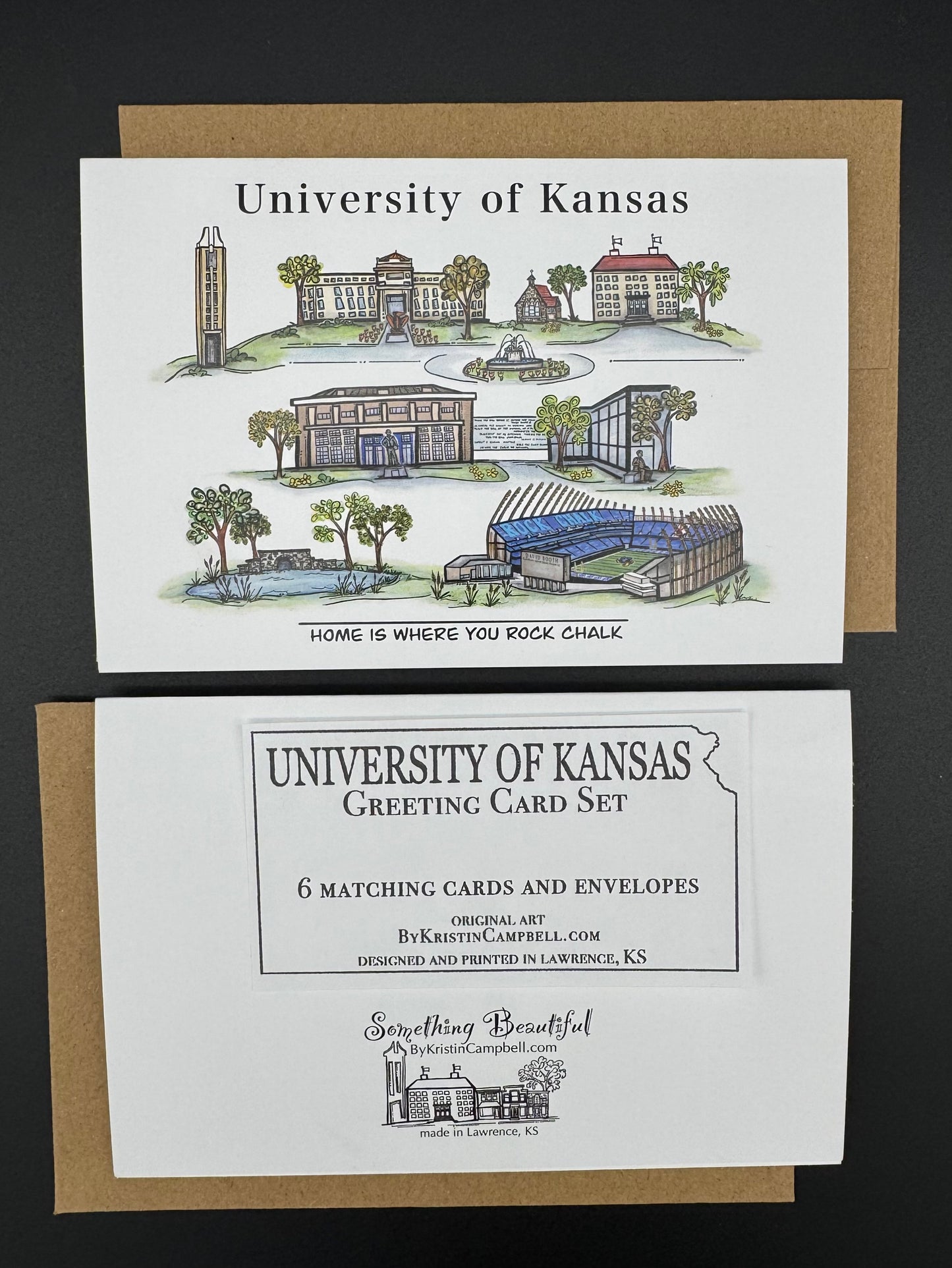 Sights of The University of Kansas watercolor greeting card set