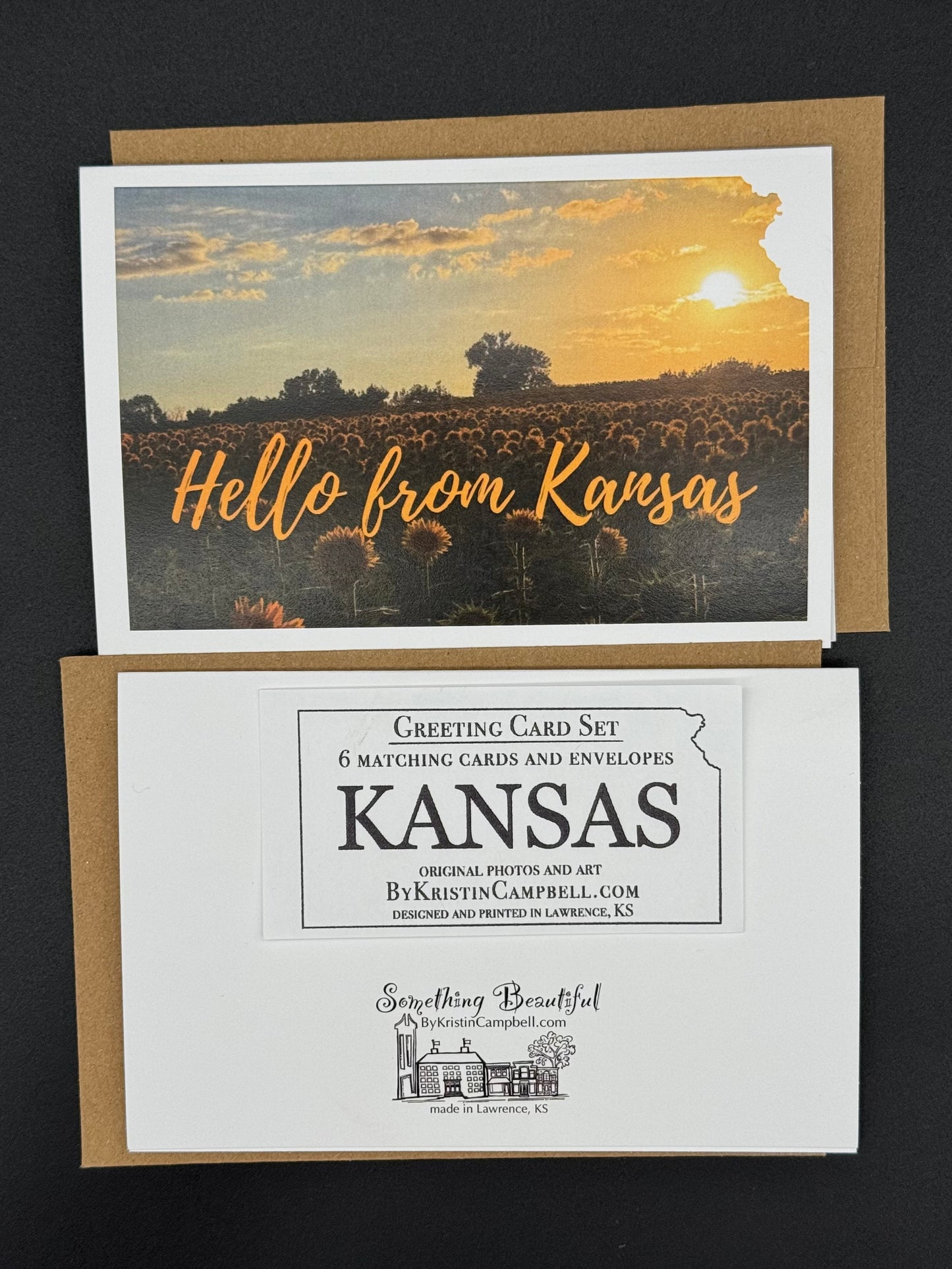 Hello from Kansas Sunflower Sunset Greeting Card Set
