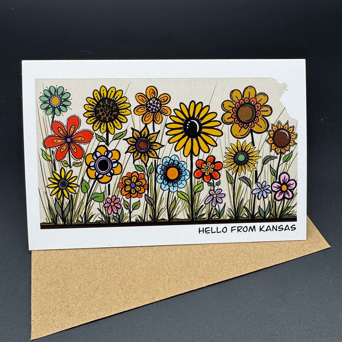 Hello from Kansas Whimsical Sunflowers Greeting Card Set