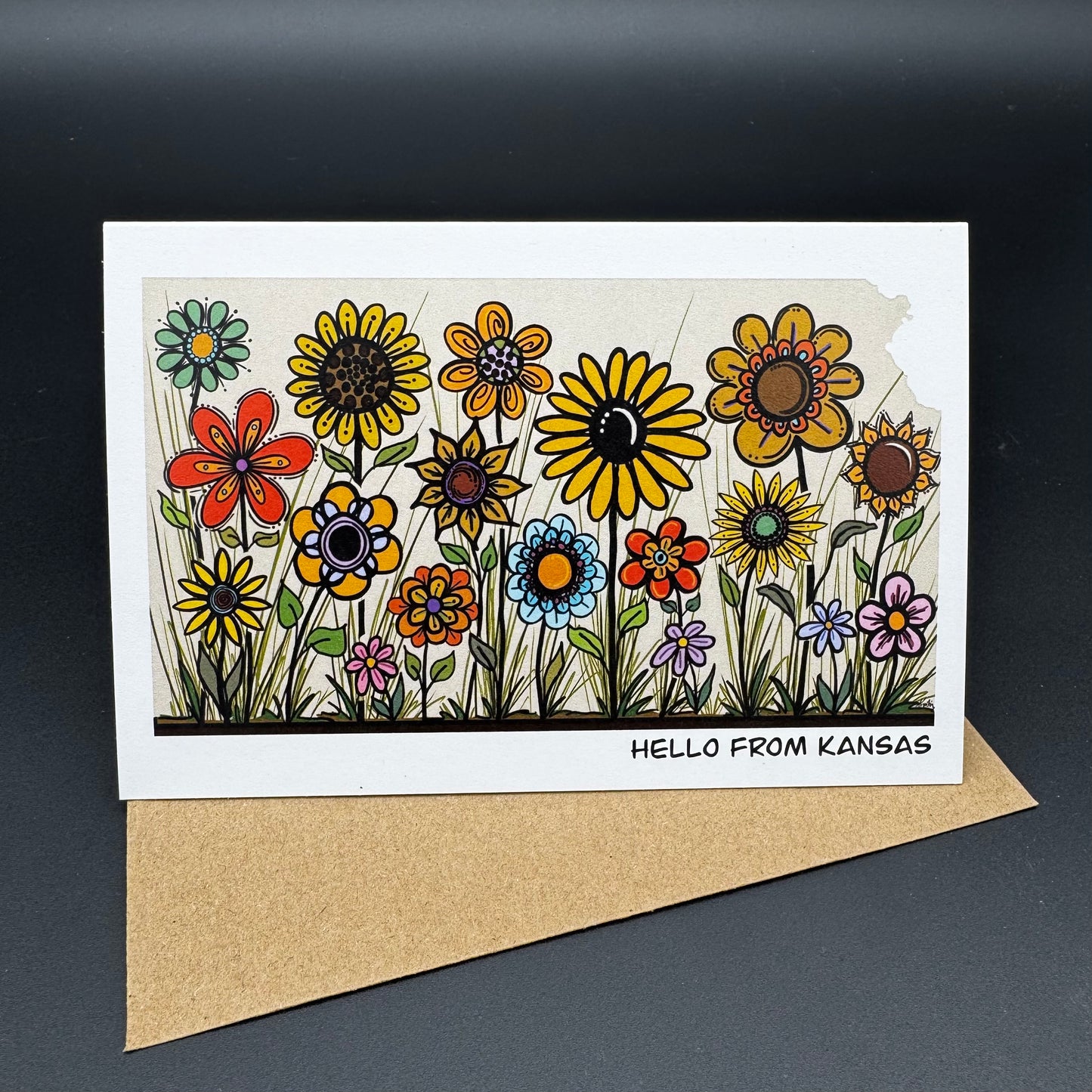 Hello from Kansas Whimsical Sunflowers Greeting Card Set