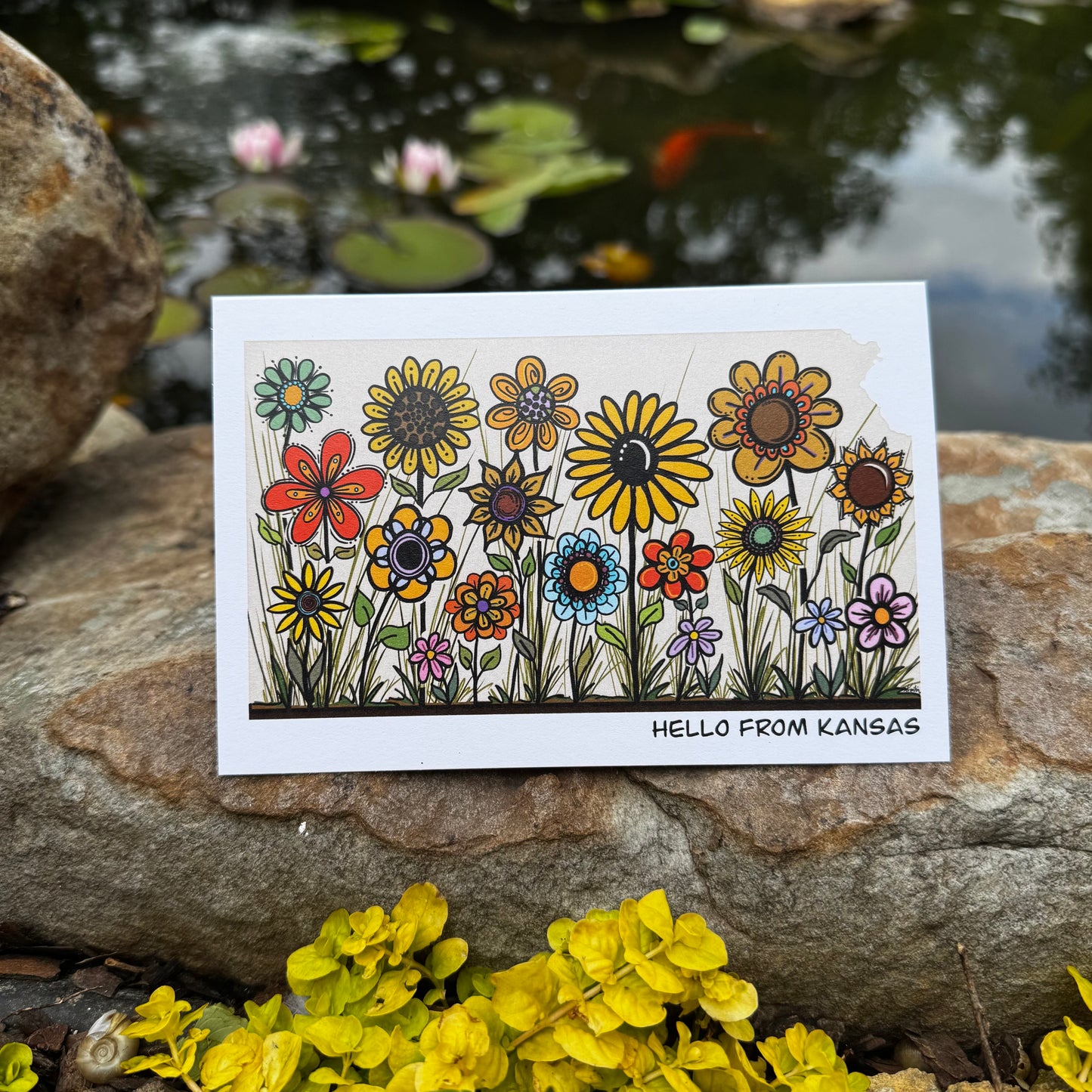 Hello from Kansas Whimsical Sunflowers Greeting Card Set