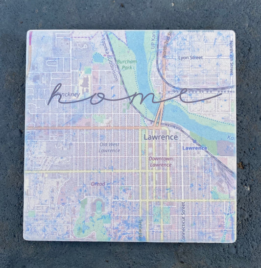 Lawrence Home Map glass coaster