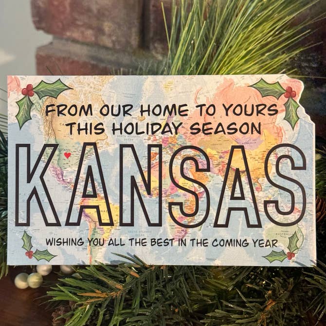 World Map "Happy Holidays from Kansas" Postcard