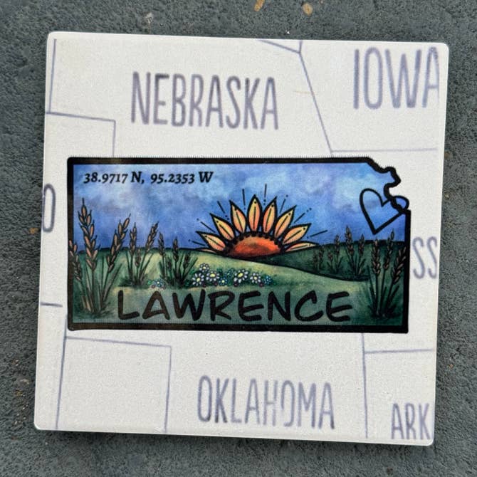 Kansas Sunset- State Map Stone Coaster