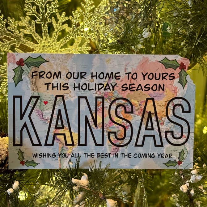 World Map "Happy Holidays from Kansas" Postcard