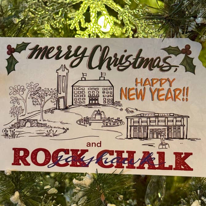 Merry Christmas and Rock Chalk Jayhawk Postcard