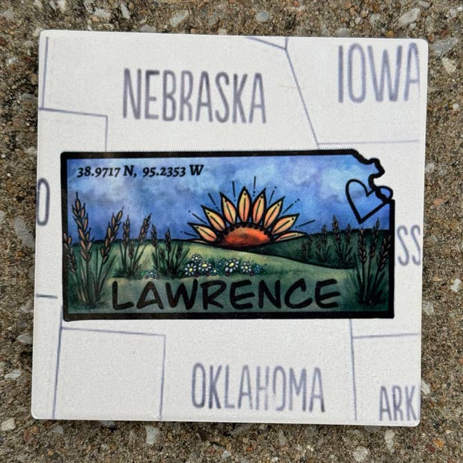 Kansas Sunset- State Map Stone Coaster