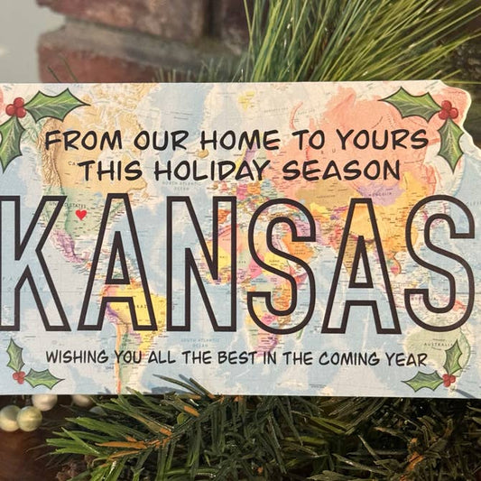 World Map "Happy Holidays from Kansas" Postcard