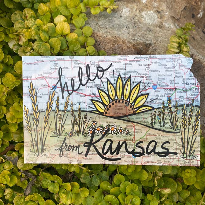 Hello from Kansas Map Postcard