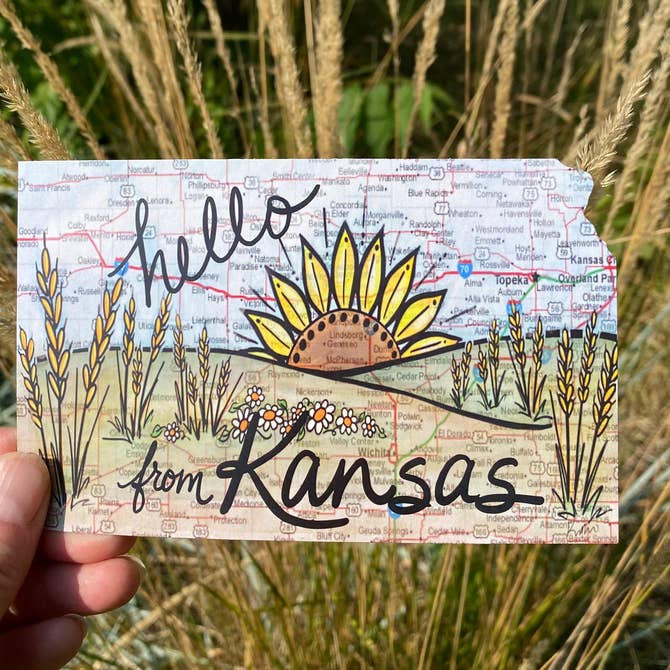 Hello from Kansas Map Postcard