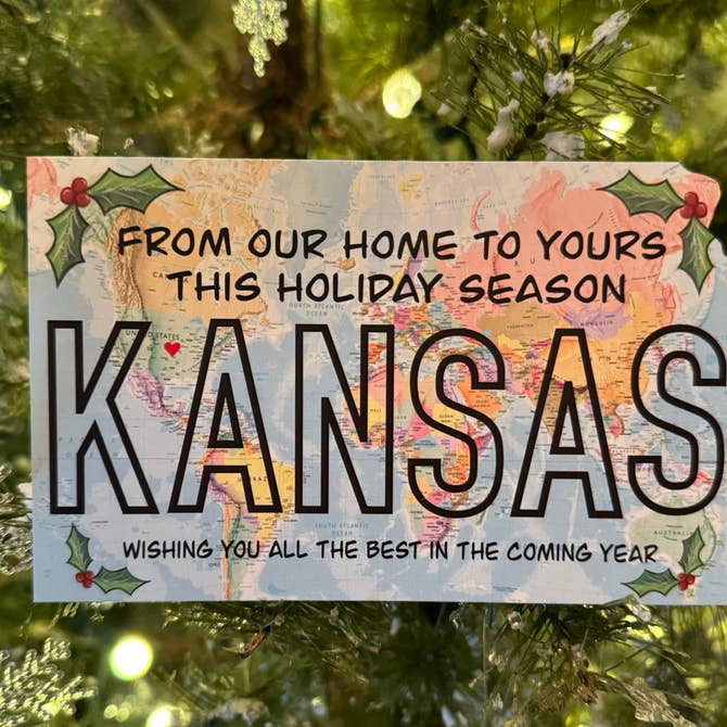 World Map "Happy Holidays from Kansas" Postcard