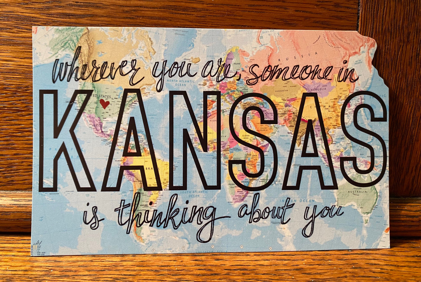 World Map-"Someone in Kansas is Thinking of You" Postcard