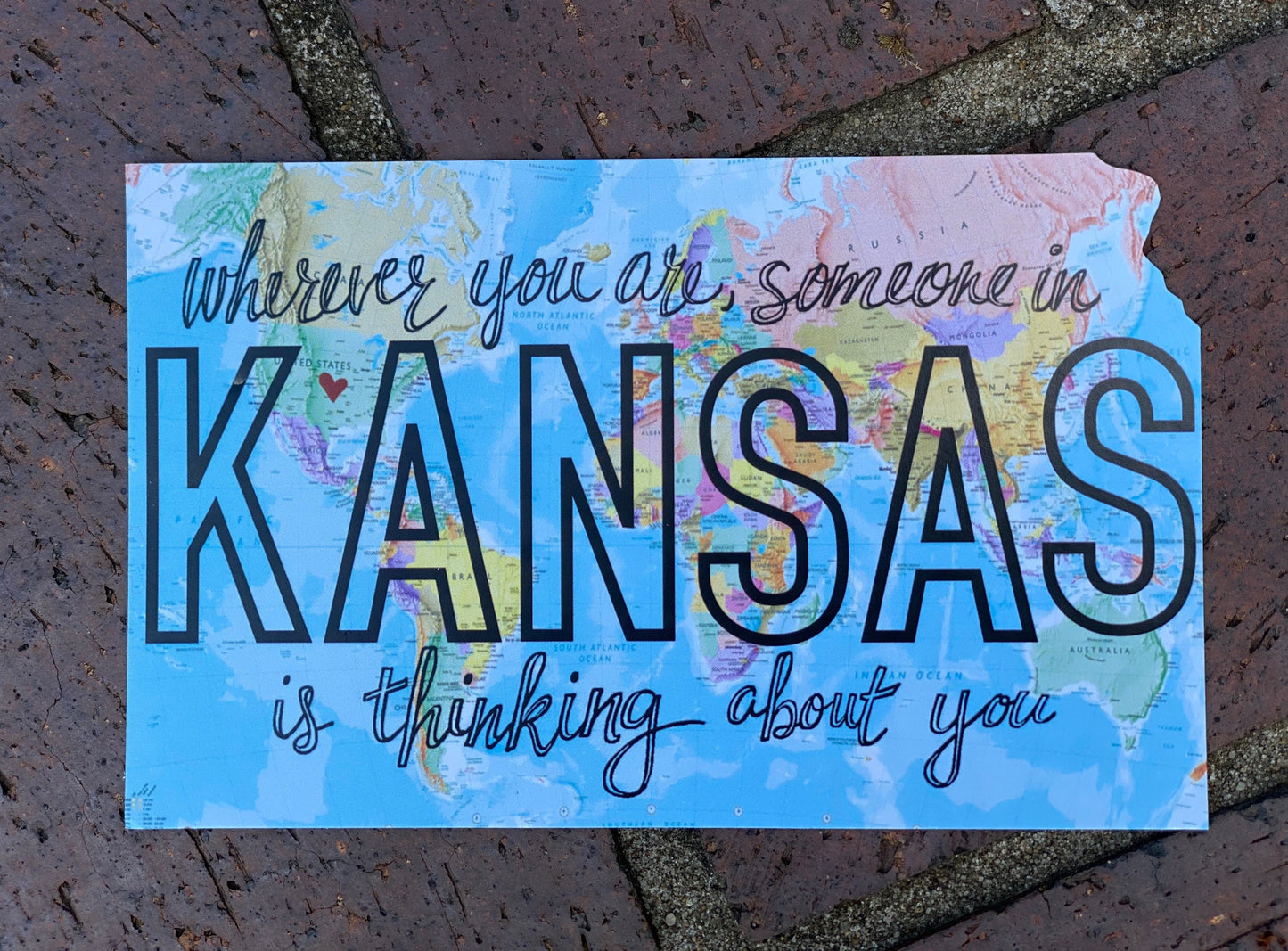 World Map-"Someone in Kansas is Thinking of You" Postcard