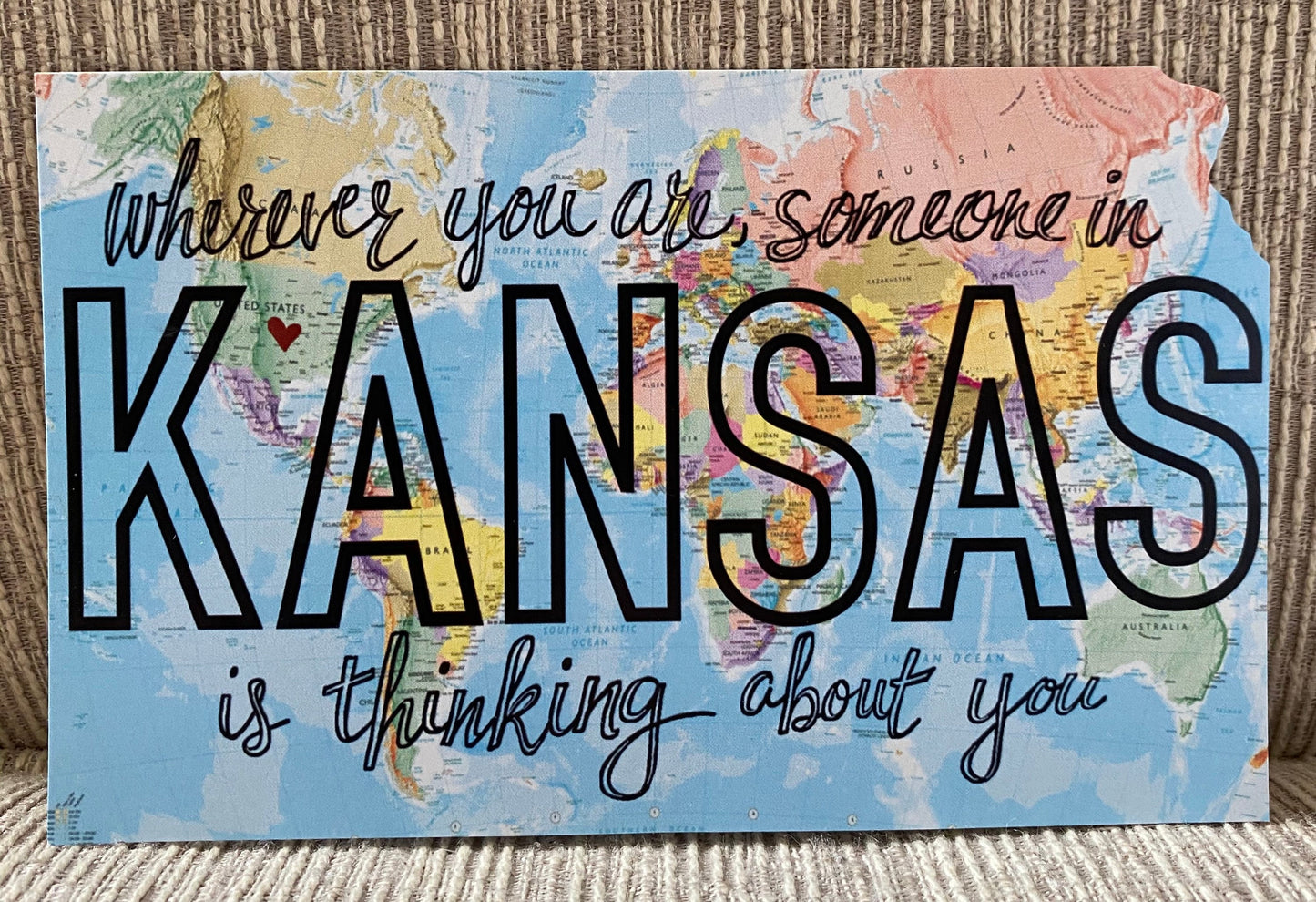 World Map-"Someone in Kansas is Thinking of You" Postcard