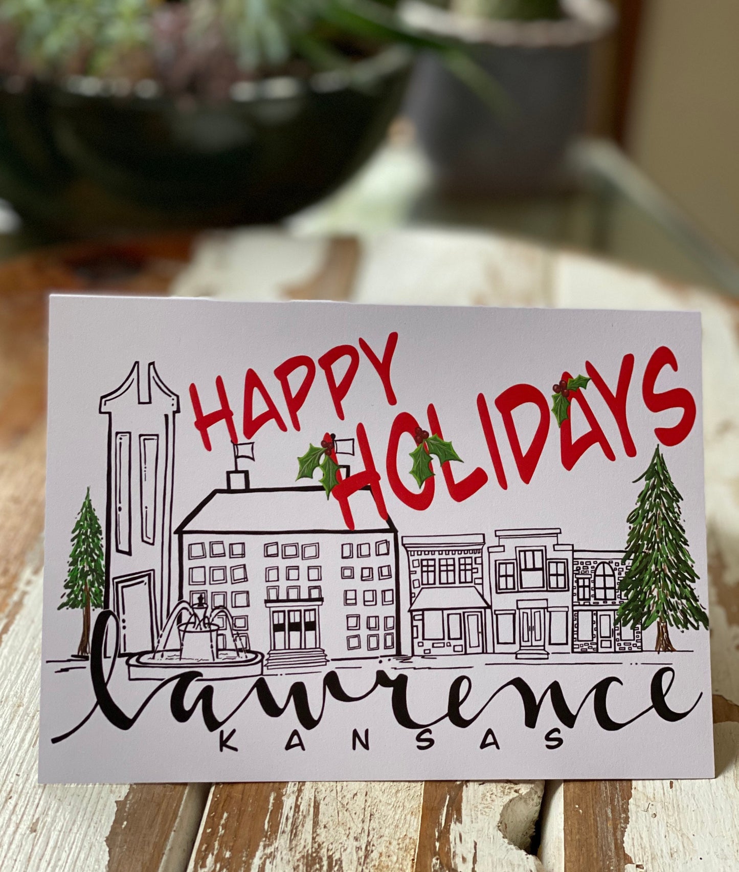 Happy Holidays Lawrence Skyline Greeting Card