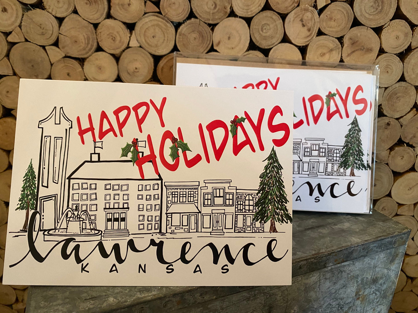 Happy Holidays Lawrence Skyline Greeting Card