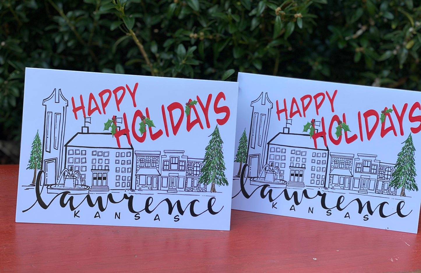 Happy Holidays Lawrence Skyline Greeting Card