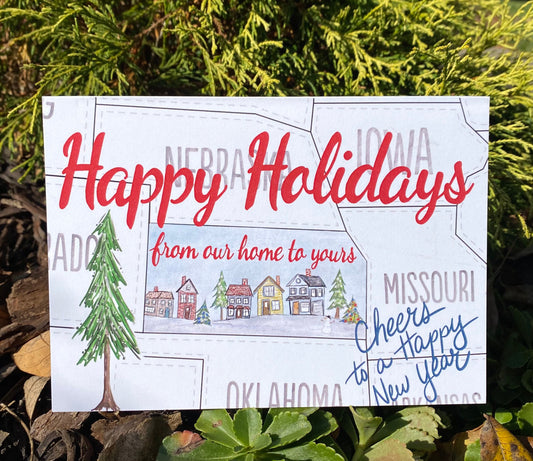 Kansas" Happy Holidays from our home to yours" greeting card