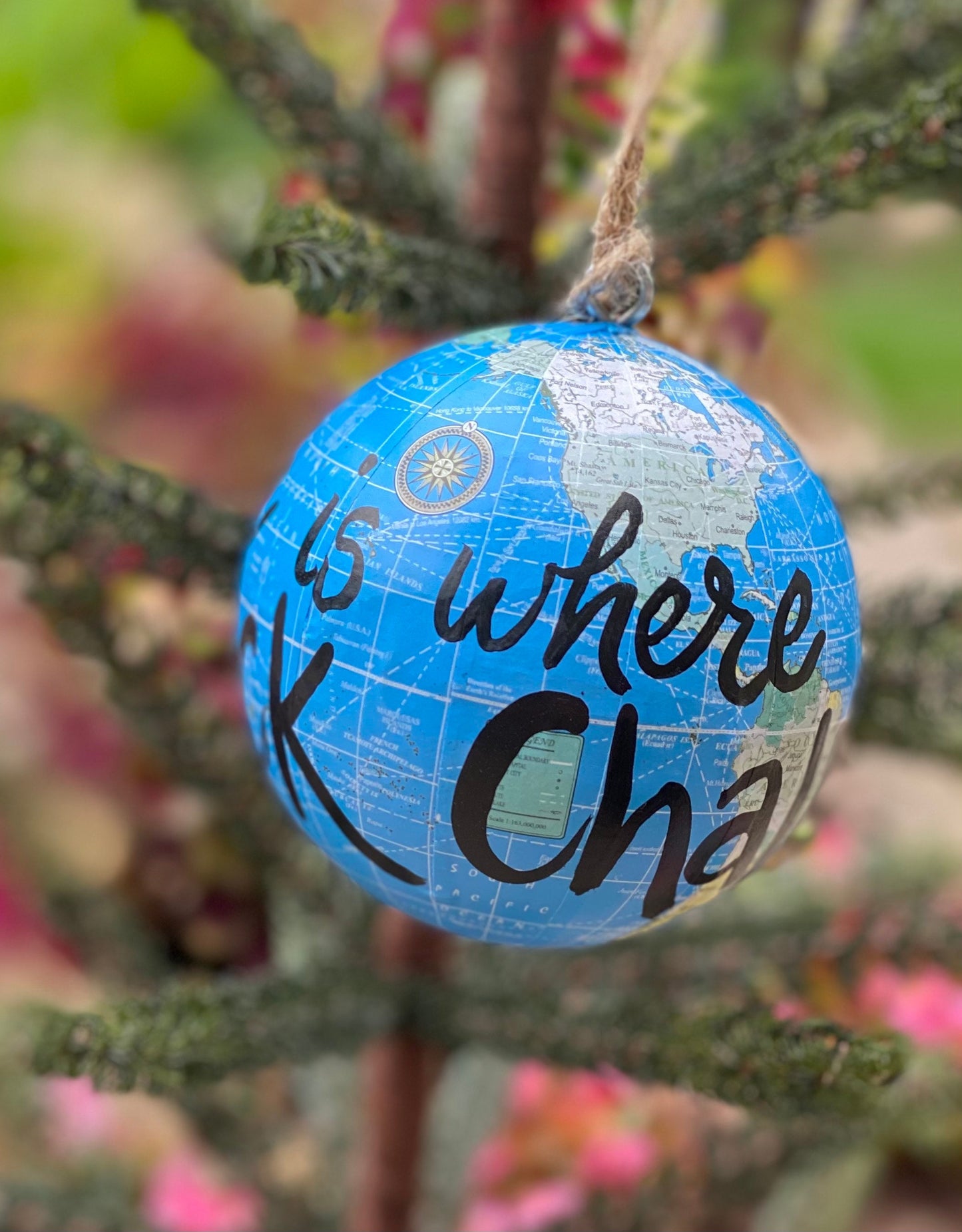 "Home is where you Rock Chalk" Globe ornament