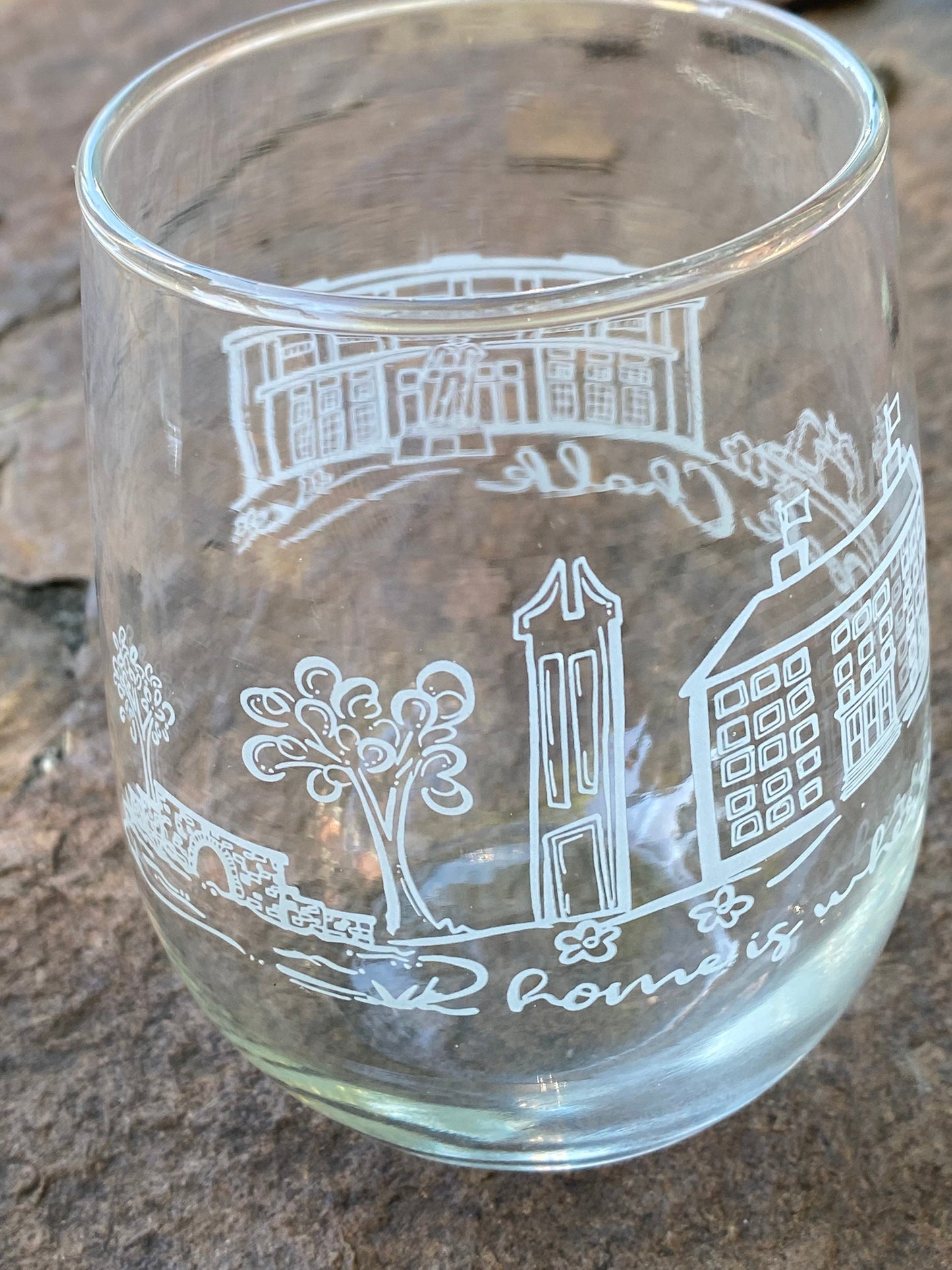 Rock Chalk Skyline White Stemless Wine Glass