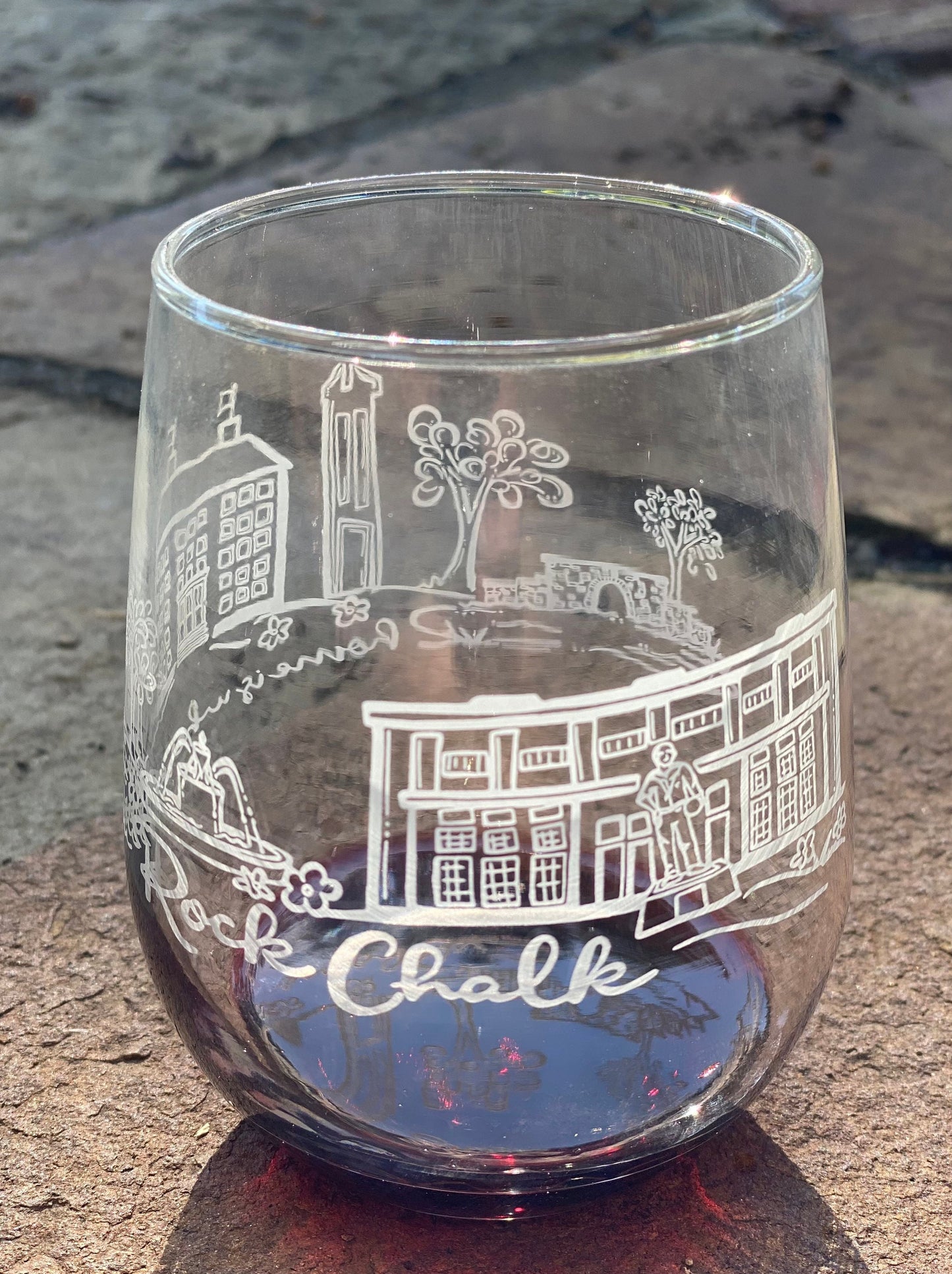 Rock Chalk Skyline White Stemless Wine Glass