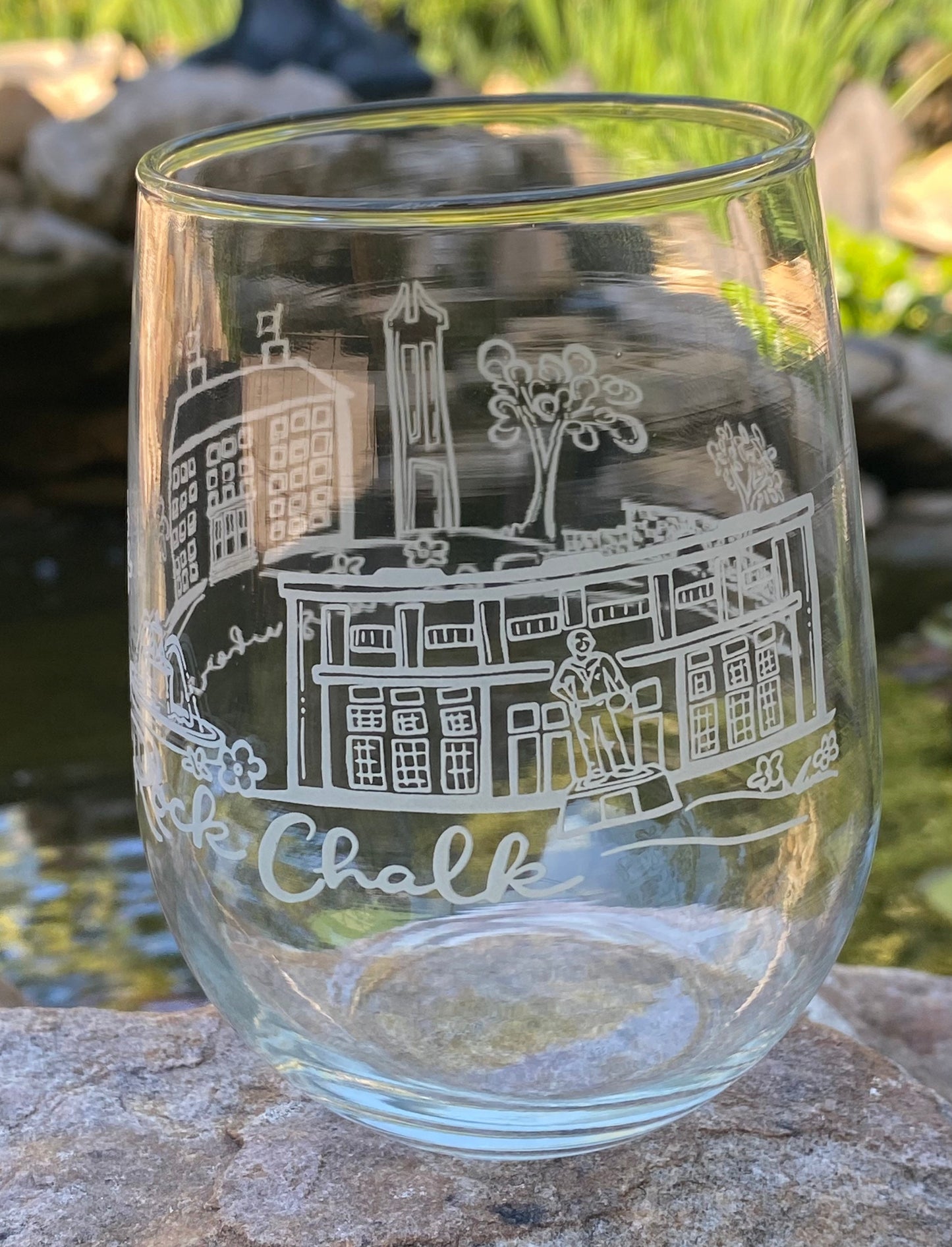 Rock Chalk Skyline White Stemless Wine Glass