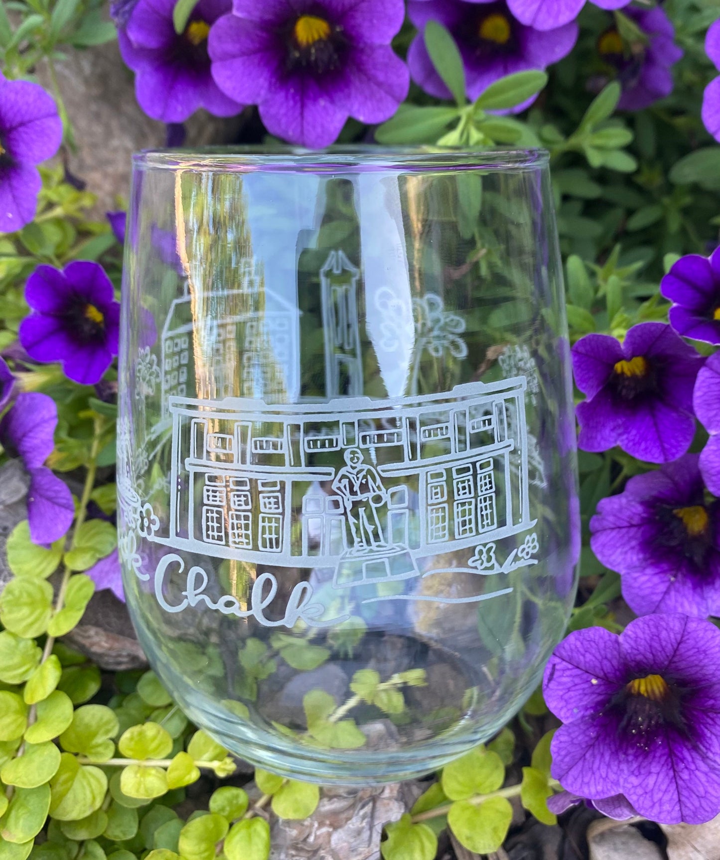 Rock Chalk Skyline White Stemless Wine Glass