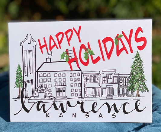 Happy Holidays Lawrence Skyline Greeting Card