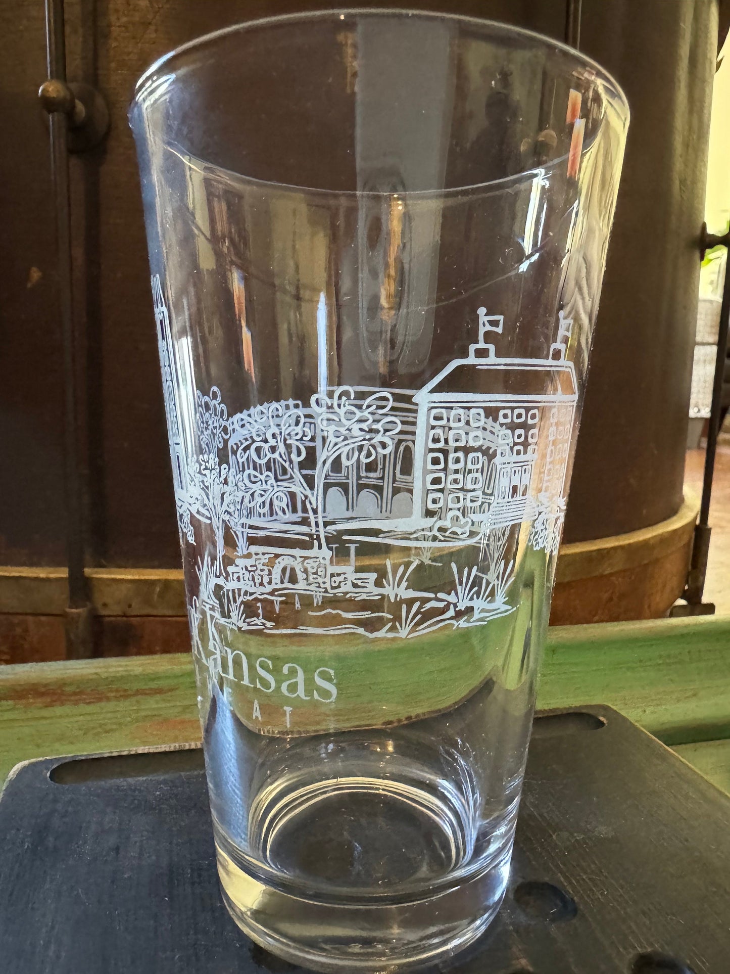 University of Kansas Wave the Wheat pint glass