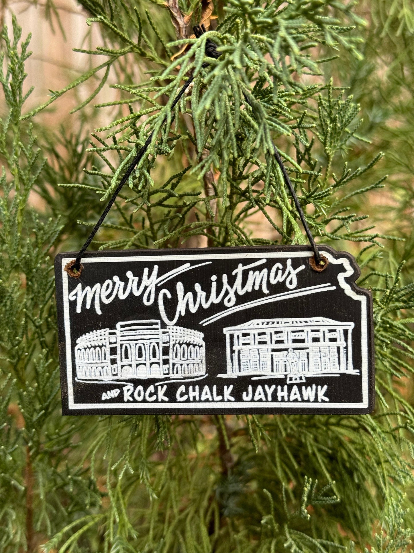 Merry Christmas and Rock Chalk Jayhawk Ornament