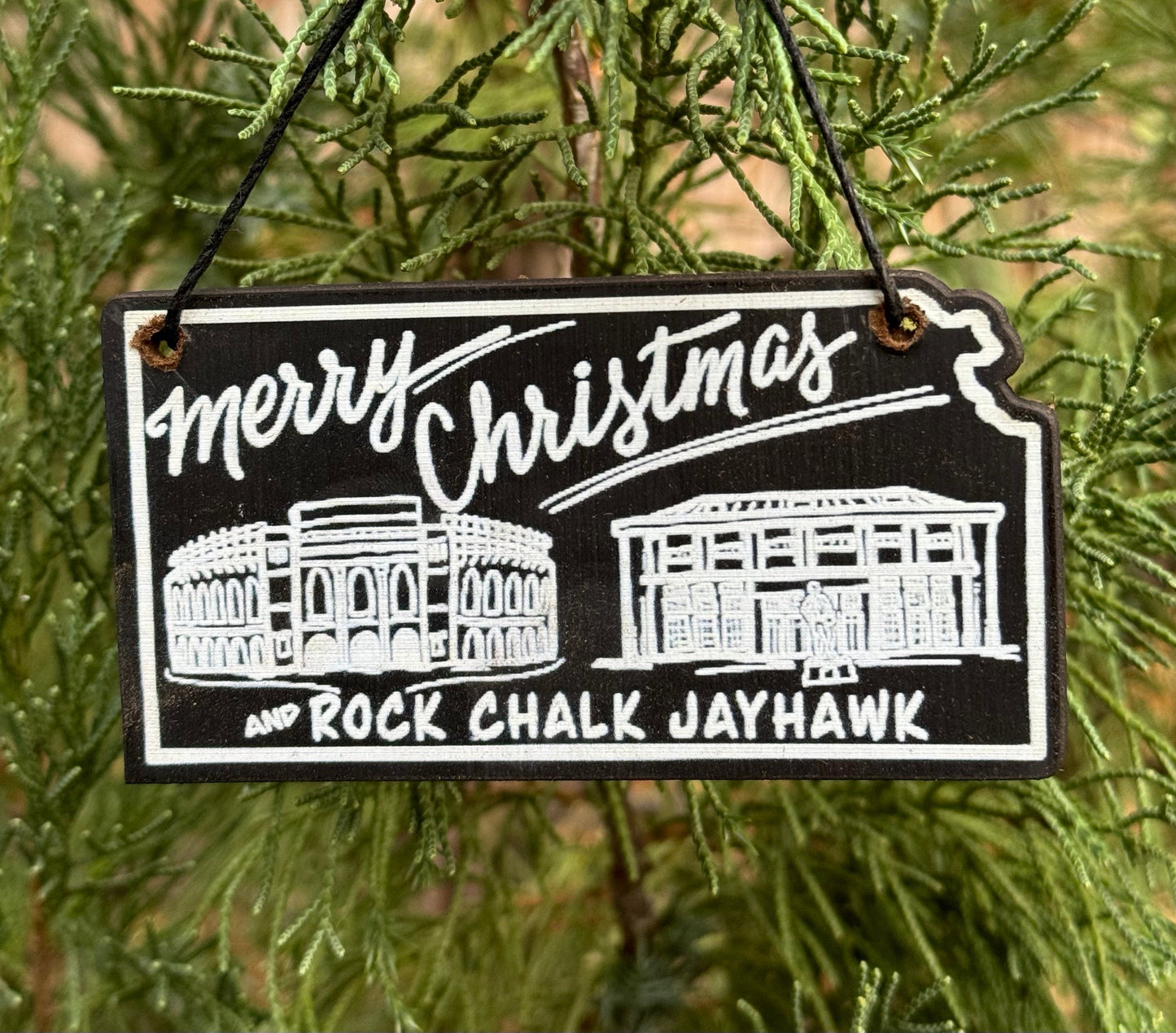 Merry Christmas and Rock Chalk Jayhawk Ornament