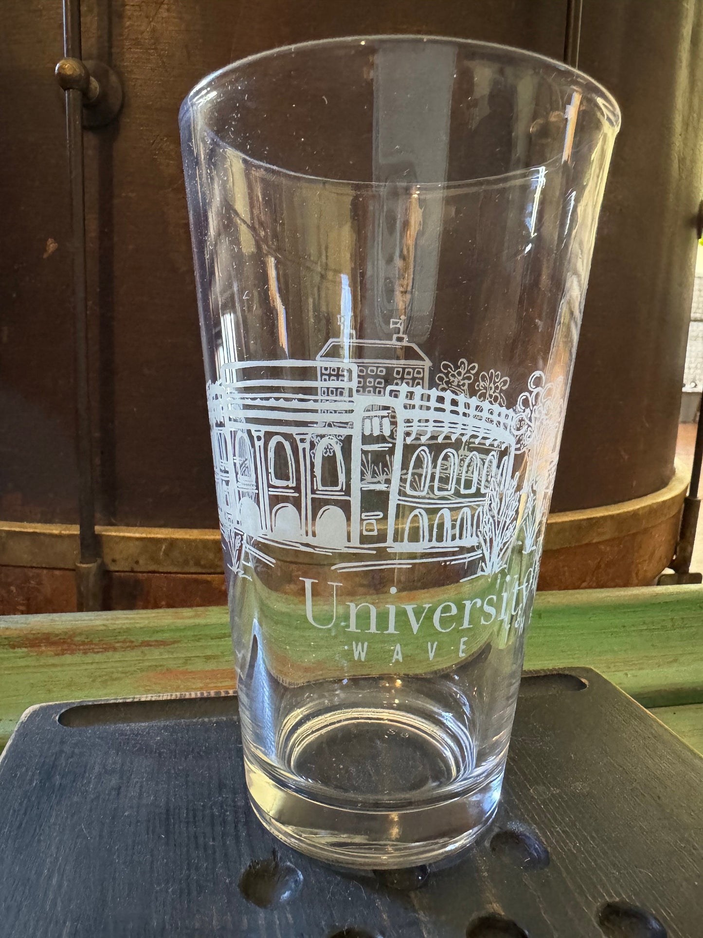 University of Kansas Wave the Wheat pint glass