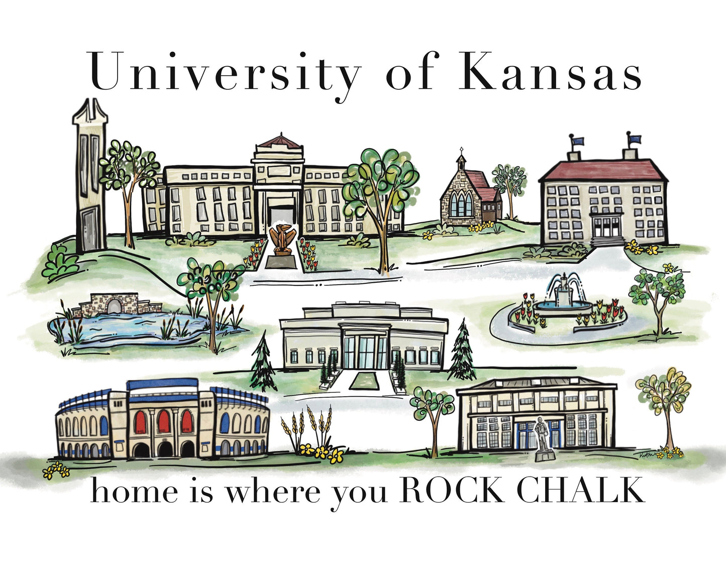 University of Kansas Watercolor Print