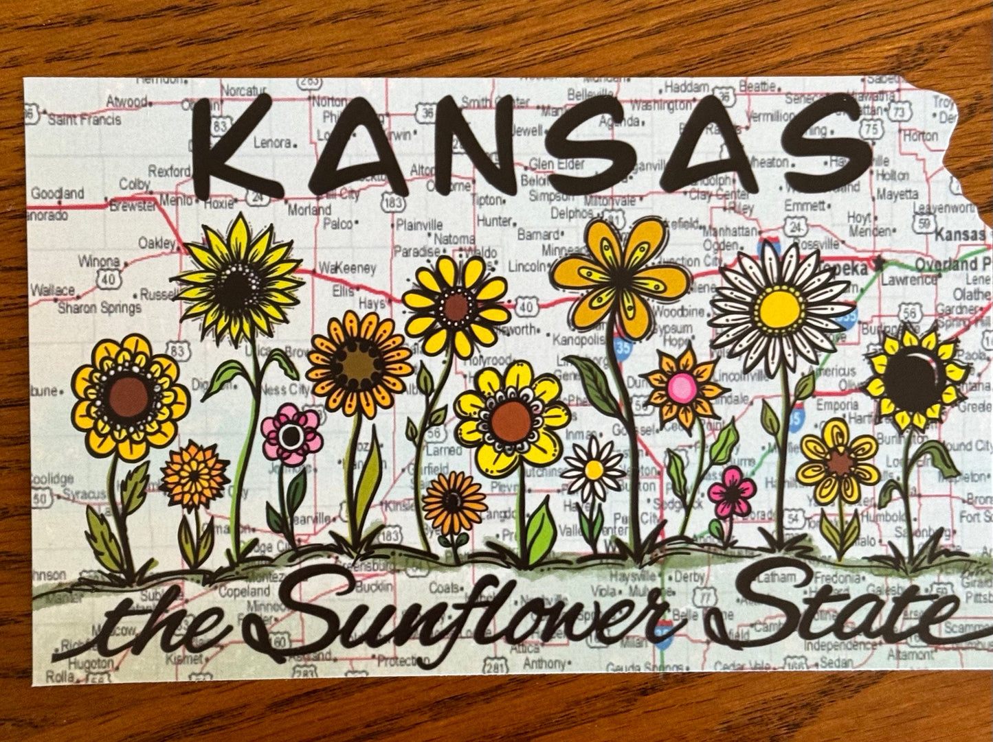 Kansas Map-The Sunflower State Postcard