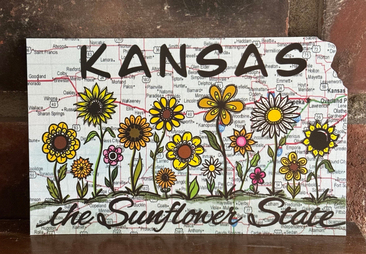 Kansas Map-The Sunflower State Postcard