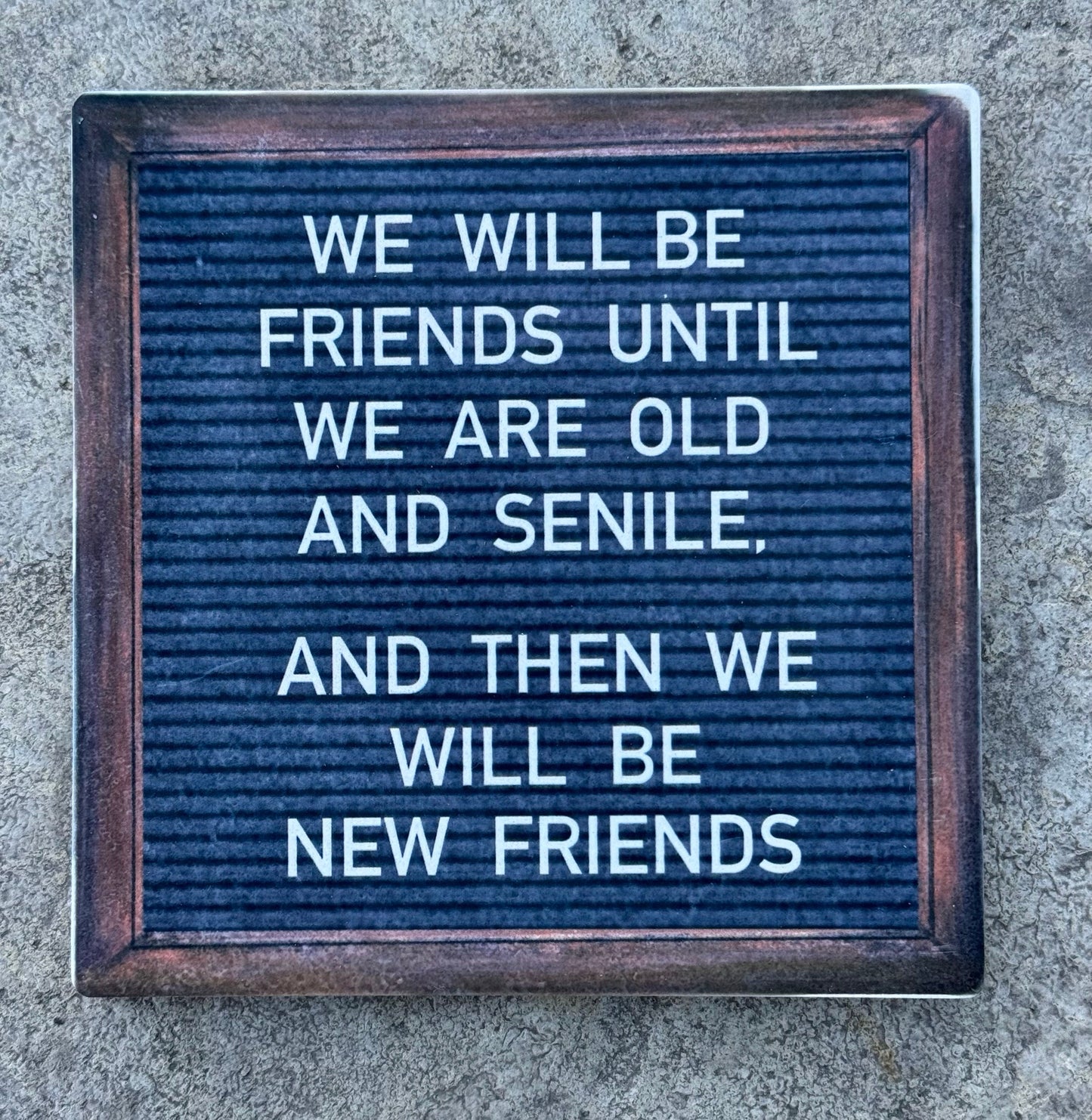 "We Will Be Friends Until We Are Old and Senile" Stone Coaster