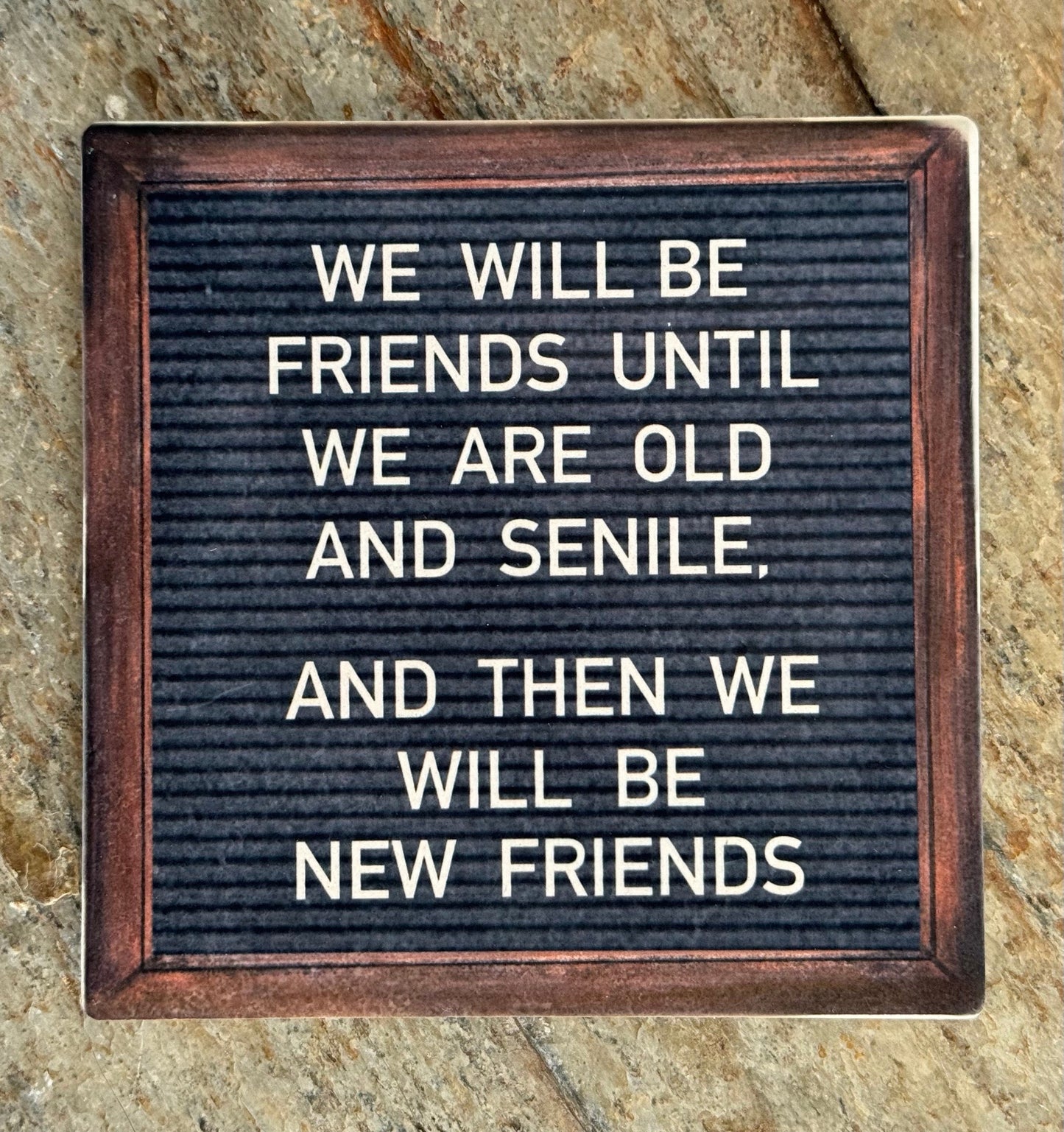 "We Will Be Friends Until We Are Old and Senile" Stone Coaster