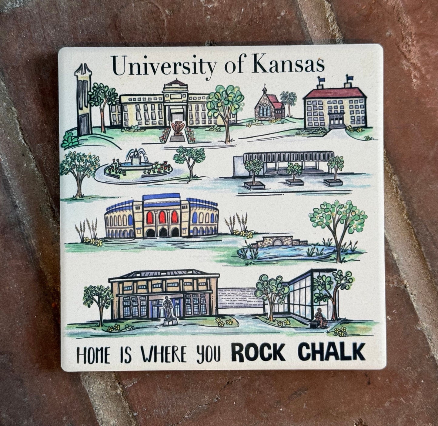 University of Kansas Watercolor Stone Coaster