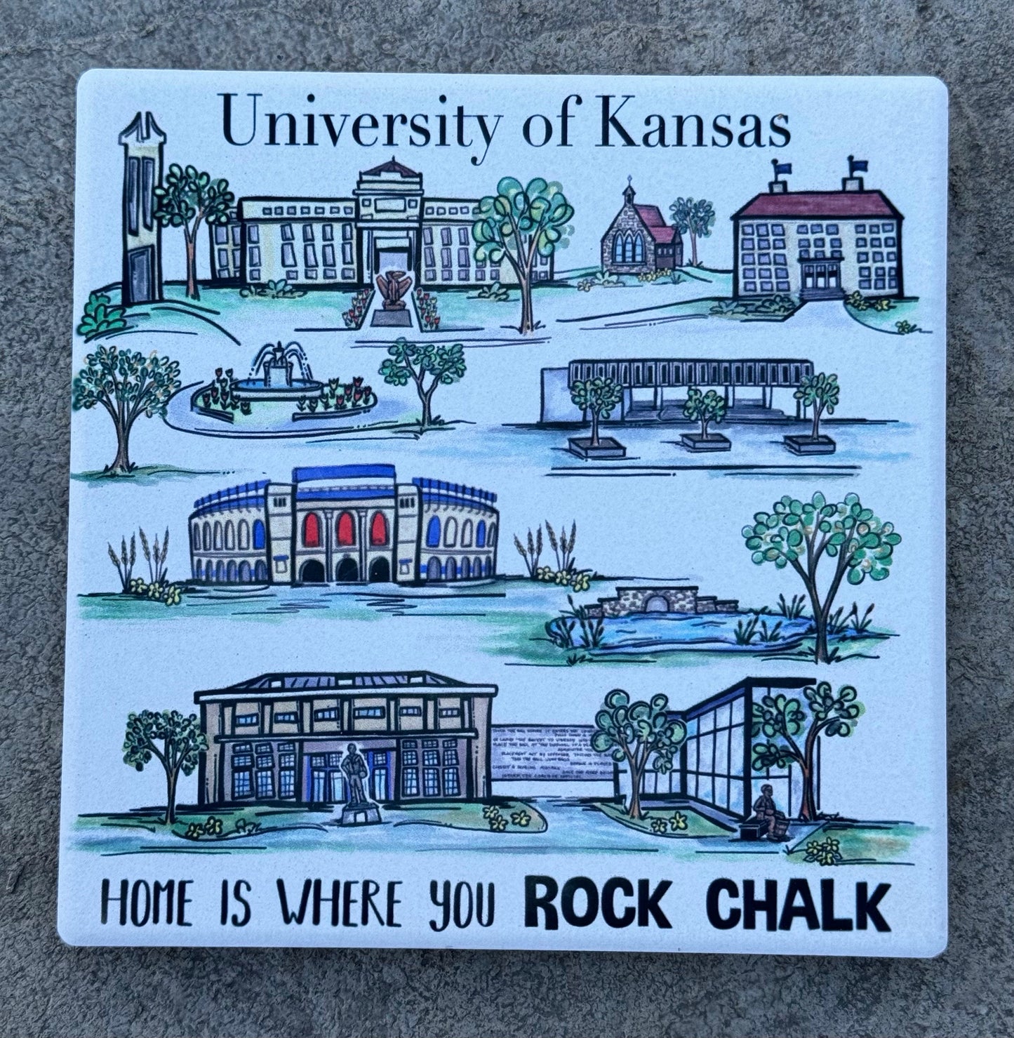 University of Kansas Watercolor Stone Coaster