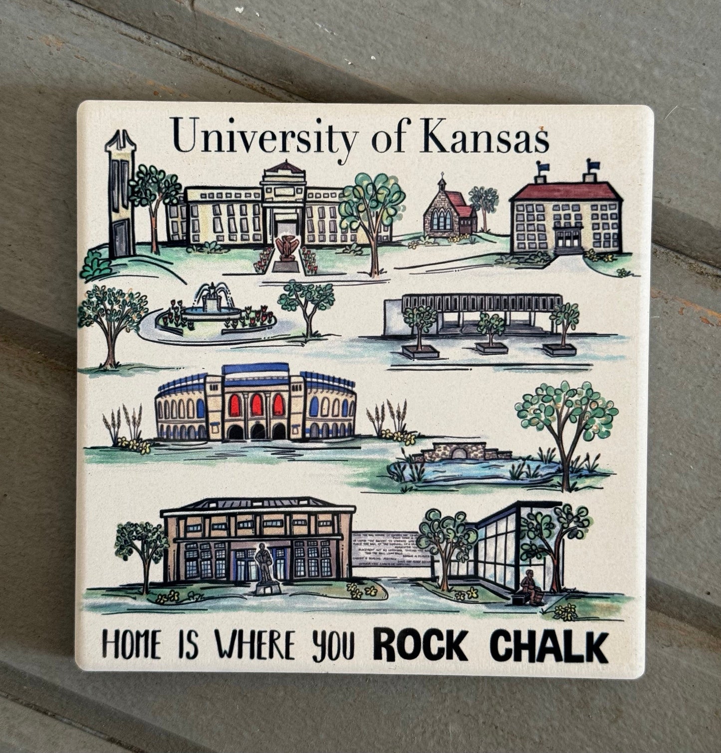 University of Kansas Watercolor Stone Coaster